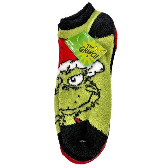 Bioworld Accessories - The Grinch Dr Seuss Fuzzy Socks Womens Size‎ 9-11 3 Pair Pack Holiday Gift NWT
